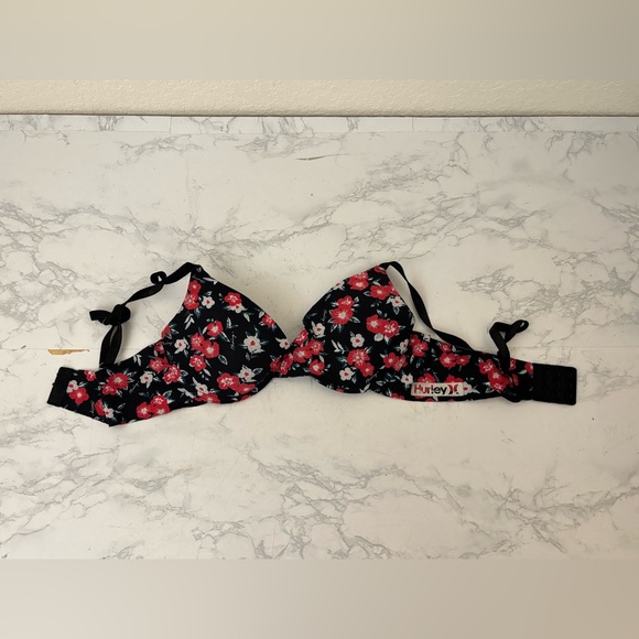 Hurley Other - Hurley padded bra adjustable straps Red Black Floral women's sz 34B Hook Loop​